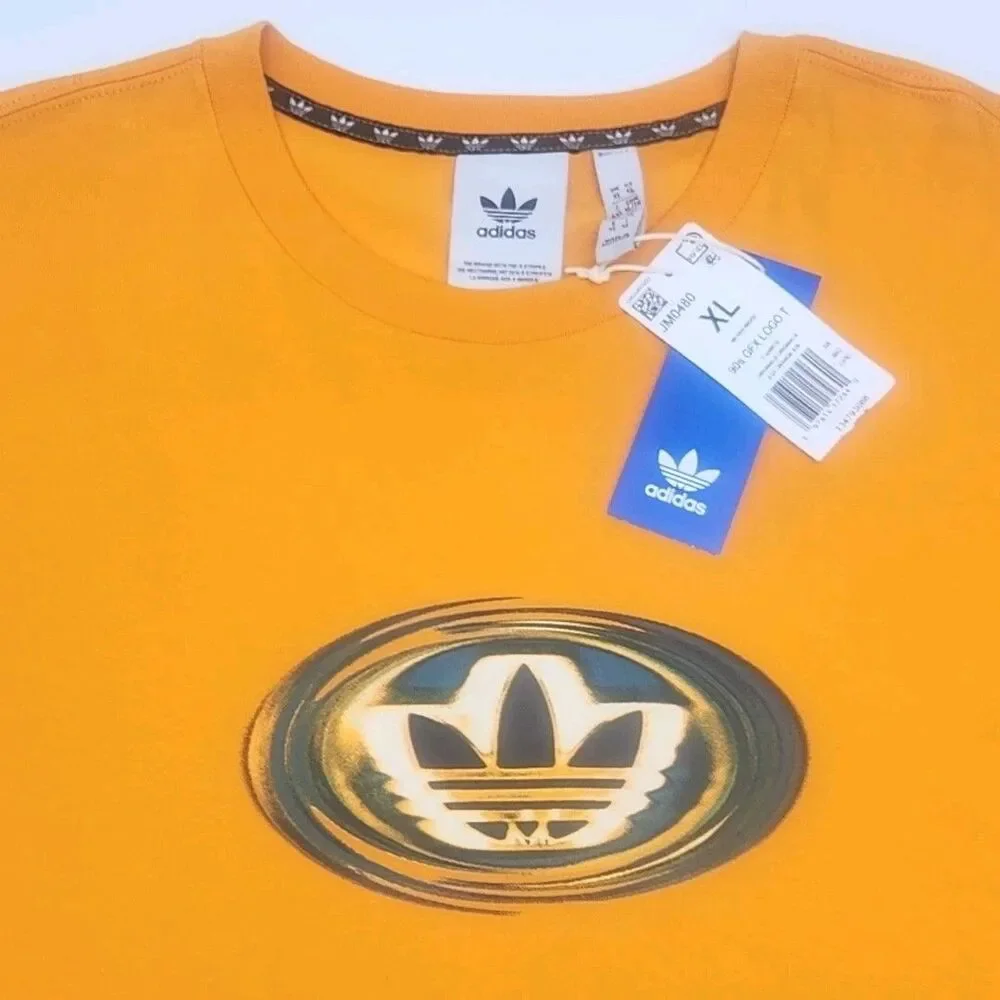 Adidas T-Shirt 90s GFX Logo Graphic Tee Orange Men Sz XL Cotton Short Sleeve NEW